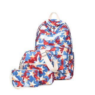 Set Of 3: Star Print Backpack + Crossbody Bag + Pouch