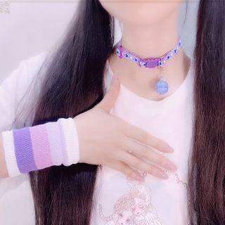 Bell Pendant Canvas Choker / Wrist Band / Set