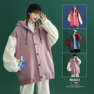 Two Tone Hooded Button-up Jacket