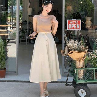 Buttoned Flared Long Skirt