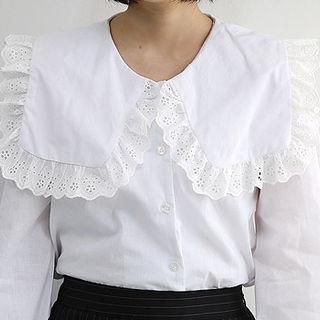 Eyelet-lace Trim Bertha-collar Blouse