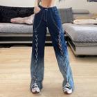 Gradient Lace-up High Waist Straight Leg Jeans