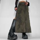 High Waist Camo Print Slit Maxi Skirt