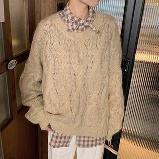Plain Loose-fit Open-knit Top