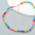 Beaded Necklace Mixed Color - Pink & Gold - One Size