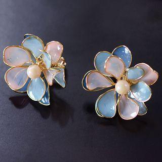 Wedding Flower Faux Pearl Earring 1 Pair - Clip-on Earrings - Blue - One Size