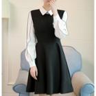 Inset Long-sleeve Shirt Sleeveless A-line Dress