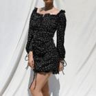 Heart Print Drawstring Mini A-line Dress