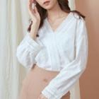 Long-sleeve Lace Top 01 - Off-white - One Size