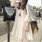 Bell-sleeve Embroidered Shift Dress
