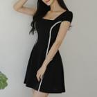 Set: Short-sleeve Mini A-line Dress + Collar