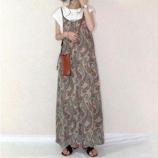 Spaghetti Strap Print Midi Dress Print - Greenish Beige - One Size