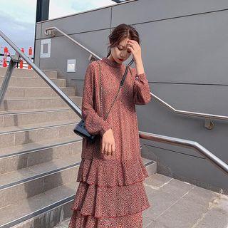 Floral Long-sleeve Tiered Dress