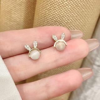 Rabbit Rhinestone Faux Cat Eye Stone Earring 1 Pair - Gold - One Size