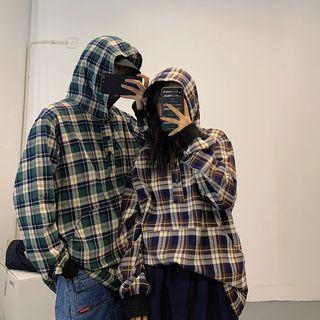 Couple Matching Placket Plaid Hoodie
