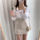 Long-sleeve Shirt / Mini A-line Skirt