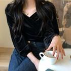 Puff-sleeve Crisscross Velvet Top