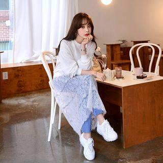 Mock Two-piece Lace-hem Pullover Dress