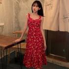 Spaghetti Strap Floral A-line Dress / Short-sleeve Floral A-line Mini Dress / Midi Dress