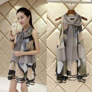 Tie-neck Sleeveless Mini Chiffon Dress