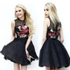 Flower Embroidered Mini Prom Dress