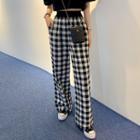 Plaid Straight-leg Pants Plaid - Black - One Size