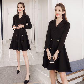 V-neck Long-sleeve A-line Collared Dress