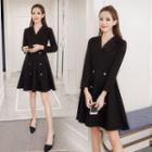 V-neck Long-sleeve A-line Collared Dress