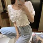 Short-sleeve Lace-up Cropped Blouse