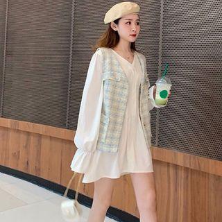 Plaid Vest / Long-sleeve Mini Dress