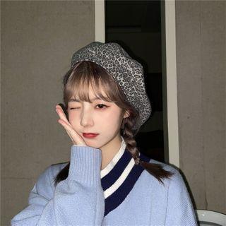 Retro Woolen Leopard Print Beret Hat