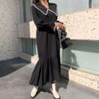 Sailor-collar Contrast-trim Dress Black - One Size