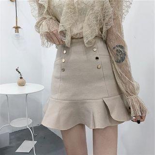 Buttoned Ruffled A-line Skirt