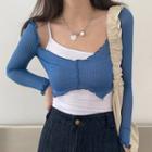 Set: Long-sleeve Sheer T-shirt + Spaghetti Strap Top