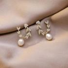 Rhinestone Branches Faux Pearl Dangle Earring 1 Pair - As Shown In Figure - One Size