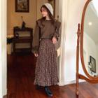 Long-sleeve Plain Blouse / Floral Skirt