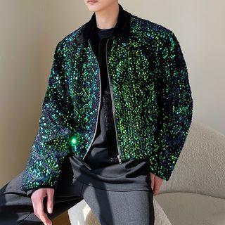 Sequined Cropped Zip-up Jacket