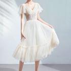 Lace Short-sleeve Midi Cocktail Dress