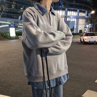 Mock Two-piece Denim Paneled Sweatshirt