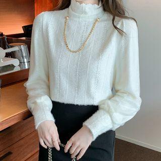 Long-sleeve High-neck Chain Knit Top