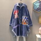 Cartoon Applique Long-sleeve Denim Shirt