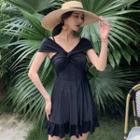 Cap-sleeve Twist-front Swimdress