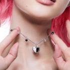 Heart Rhinestone Pendant Alloy Necklace 1pc - Silver & Black - One Size