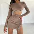 Set: Long-sleeve Fringed Top + Skirt