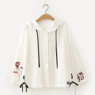 Hooded Cat Print Light Jacket