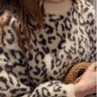 Drop-shoulder Leopard Furry Knit Top Ivory - One Size