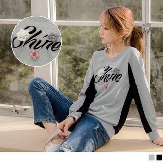Contrast Trim Floral Applique Pullover