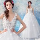 Flower Embellished Sleeveless Wedding Ball Gown