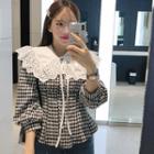 Gingham A-line Blouse With Lace Capelet Check - Black - One Size