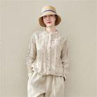 Long-sleeve Dotted Button-up Linen Blend Blouse